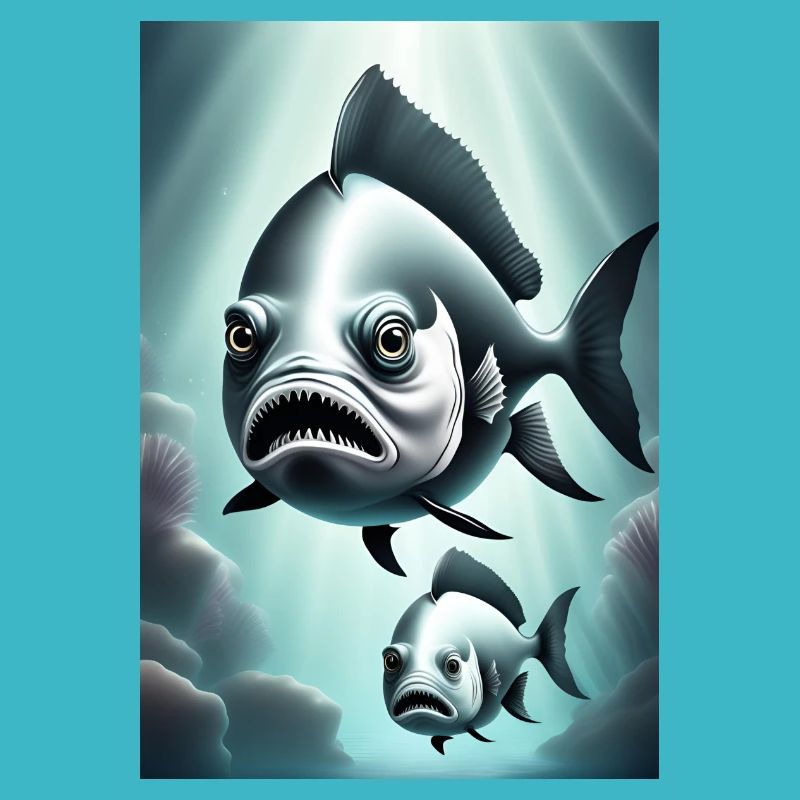 Conception de poisson effrayant en noir et blanc