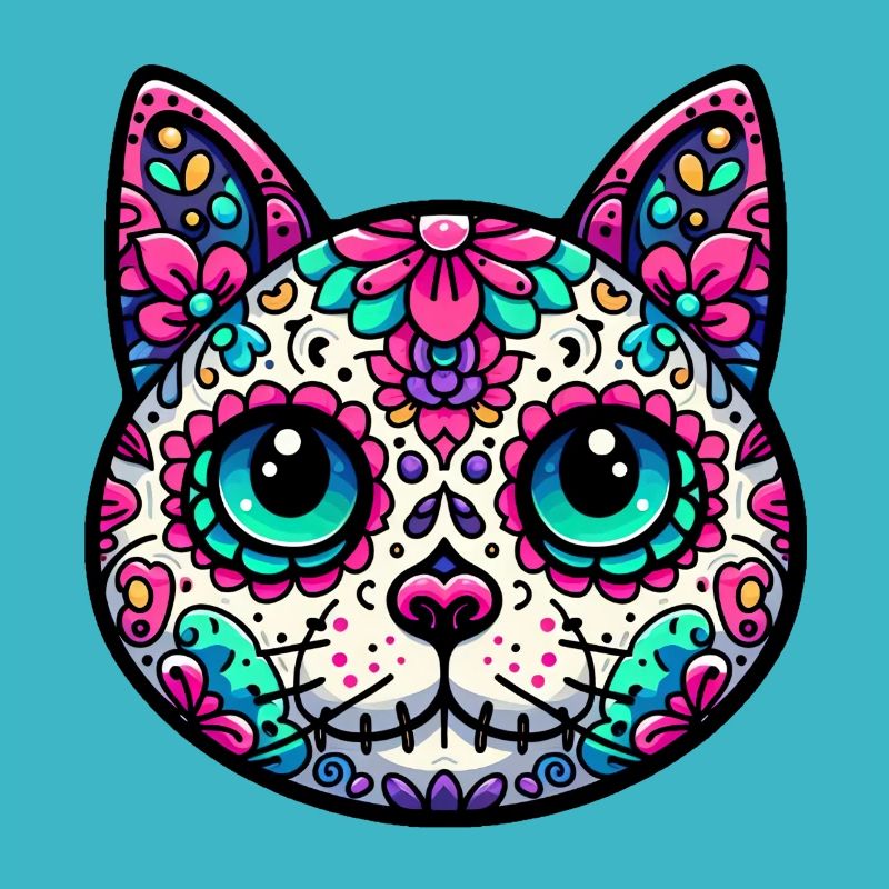 Crâne en sucre de chat coloré
