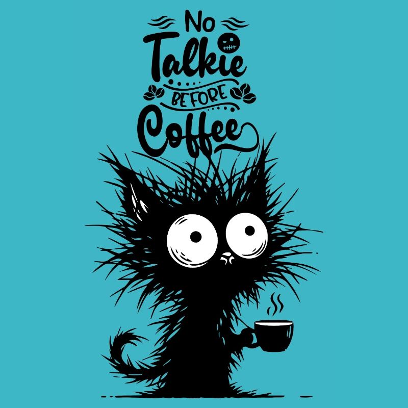 Chat Café Matin Grouch Lève-tard Bureau Drôle