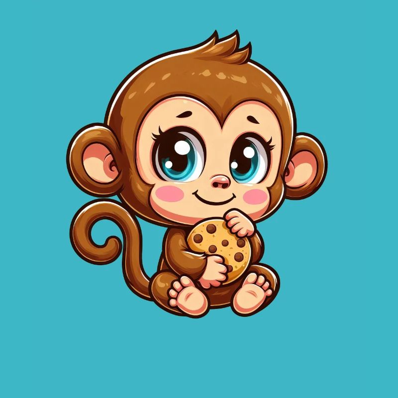 Mignon singe chimpanzé grignoter des biscuits dessin animé