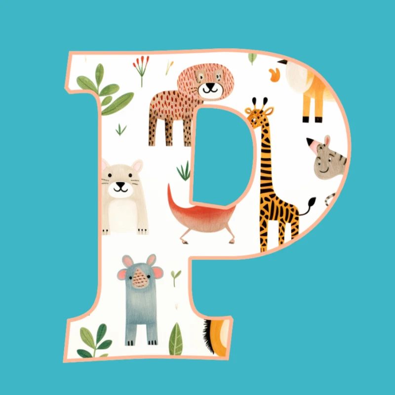 Buchstabe P, Monogramm, Tiermuster