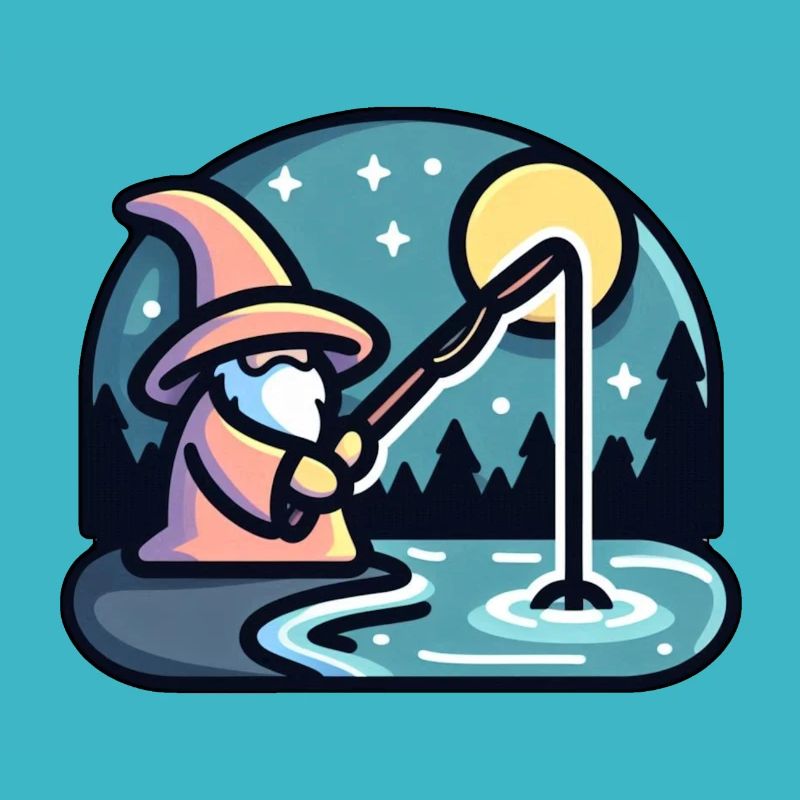 Wizard Casting Fishing Spell - Funny Pun