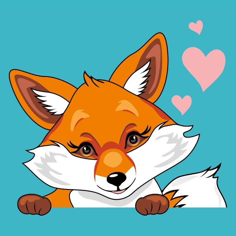 Jeter un coup d’œil mignon renard timide avec des cœurs
