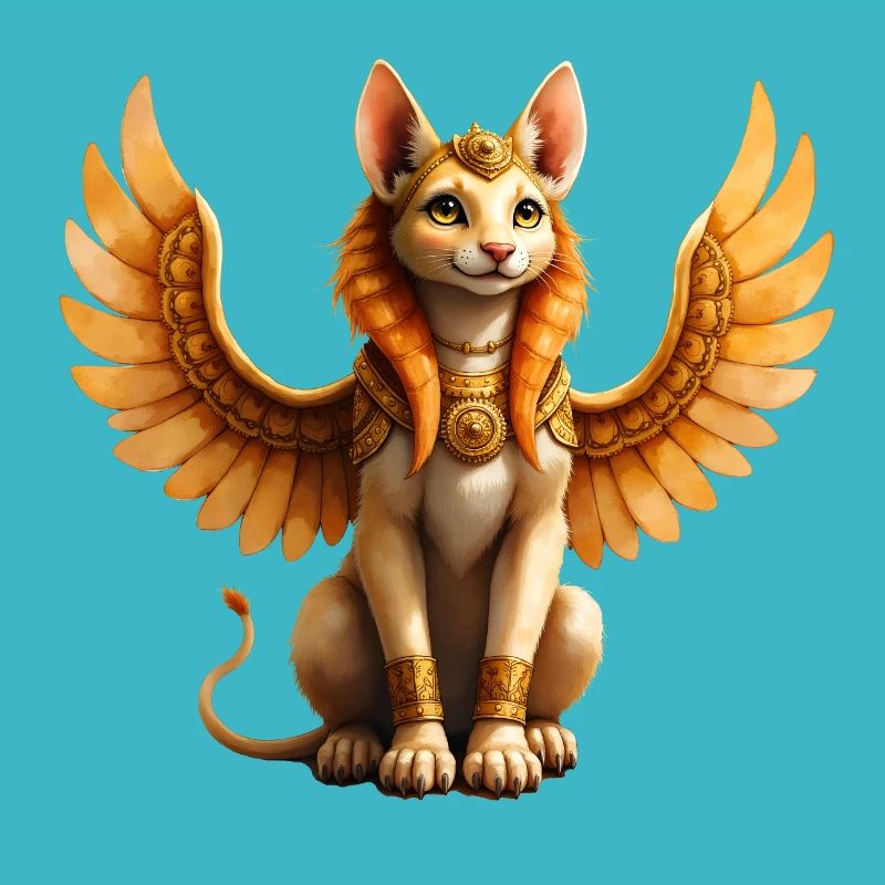 Chat ailé doré