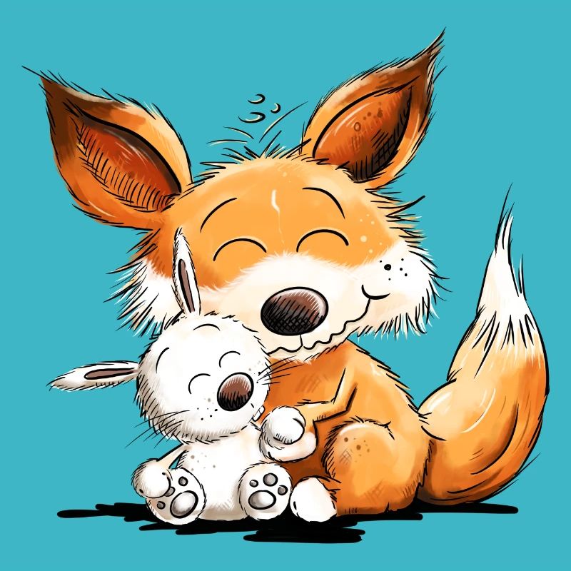 Fox With Rabbit Friendship Team Wild Animal
