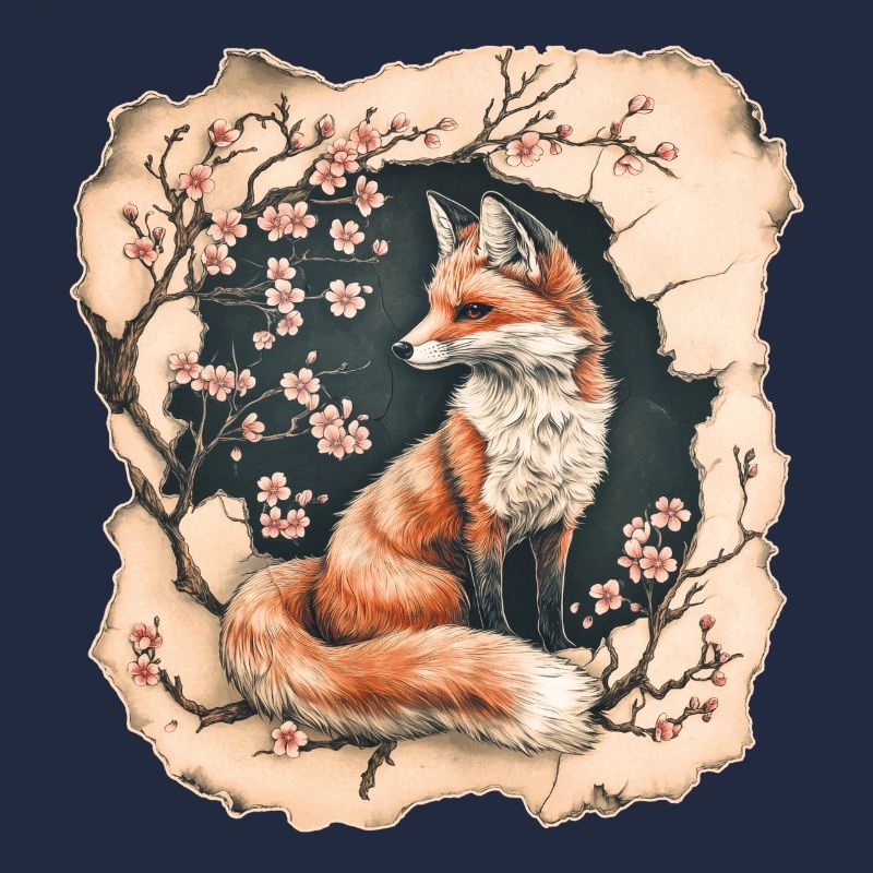Fuchs mit Kirschblüten