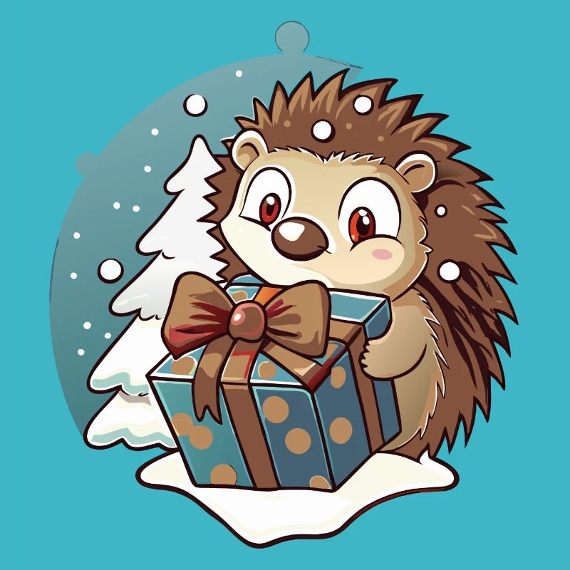 Hérisson mignon avec cadeau à Noël