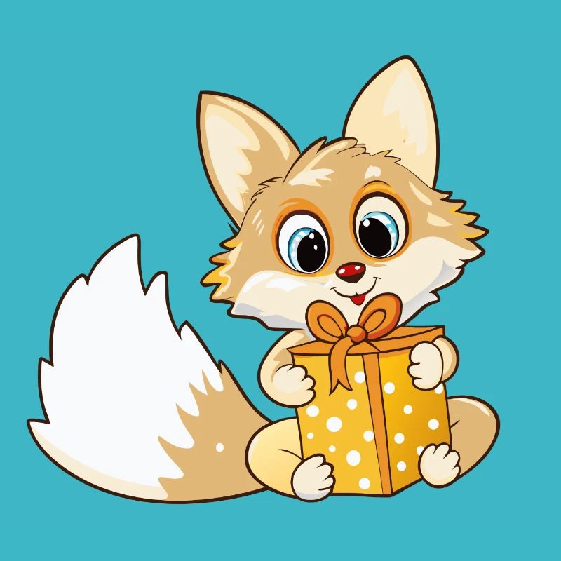 Cute fox unwraps gift