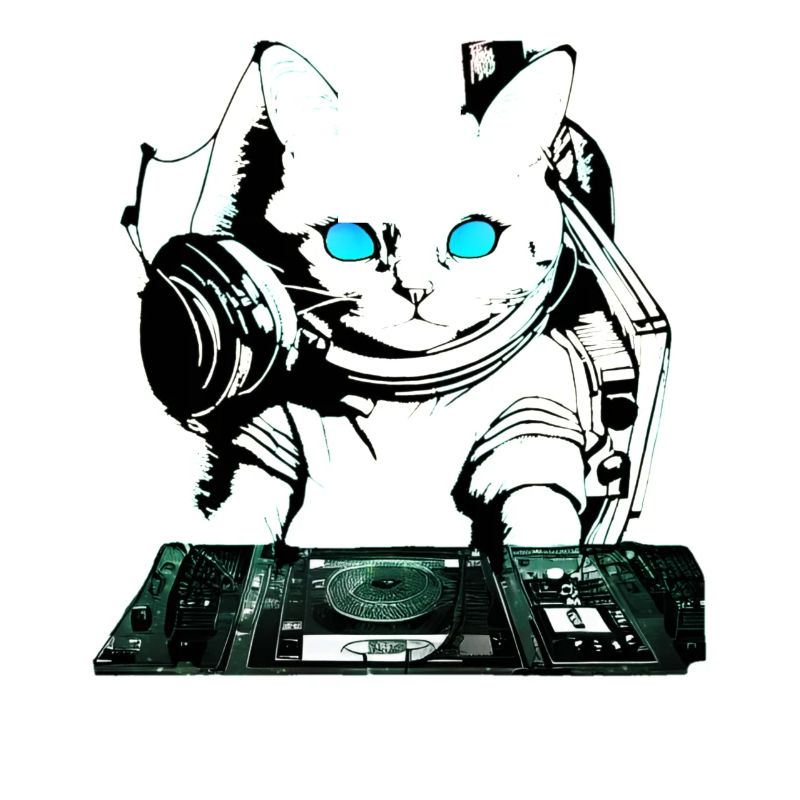 DJ cat avec table de mixage