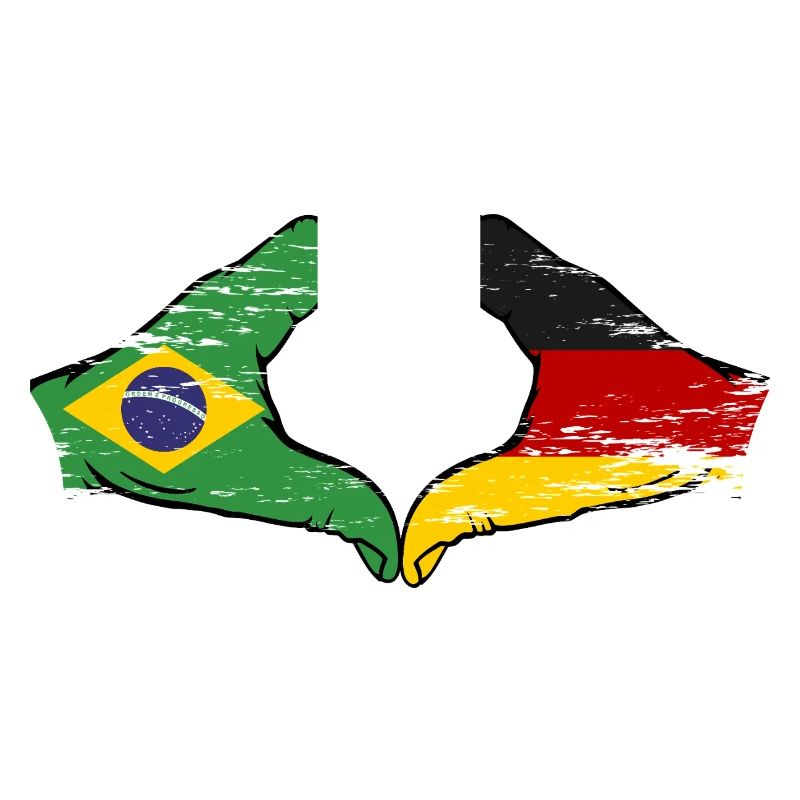 Brésil Allemagne Drapeau Main Forme Coeur Utilisé