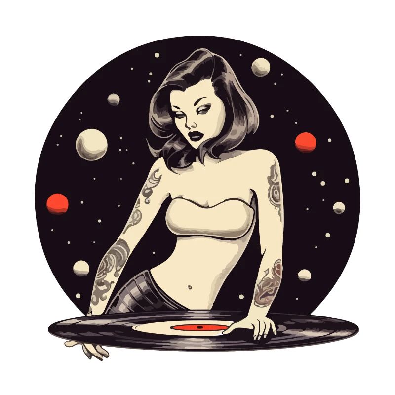 Kosmisches tätowiertes DJ-Mädchen-Design