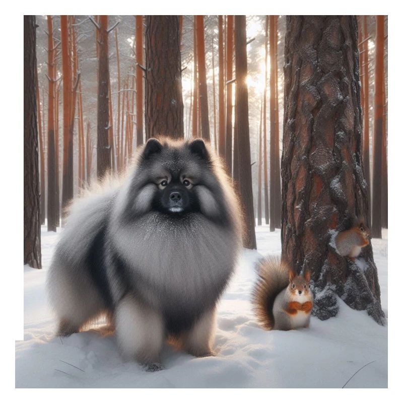 Keeshond Wolfspitz in de sneeuw