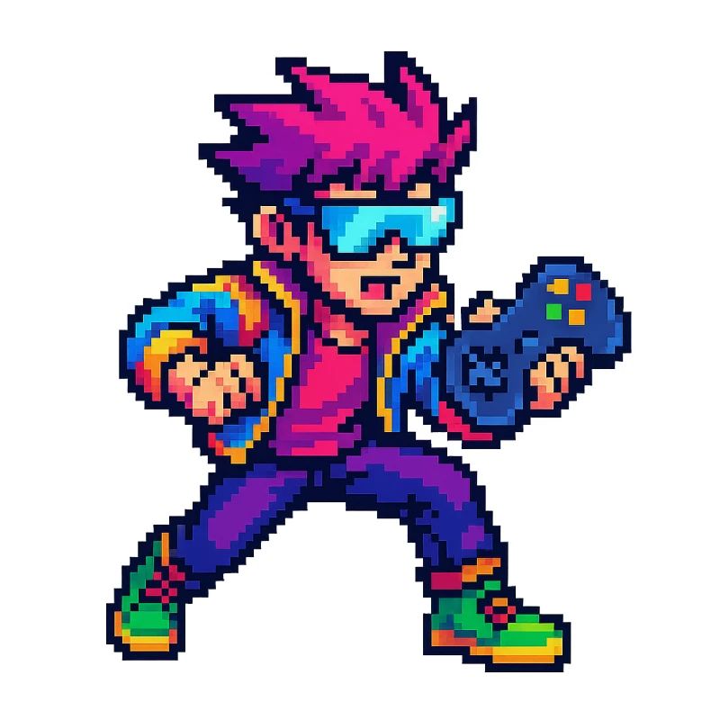 Retro pixel hero with controller