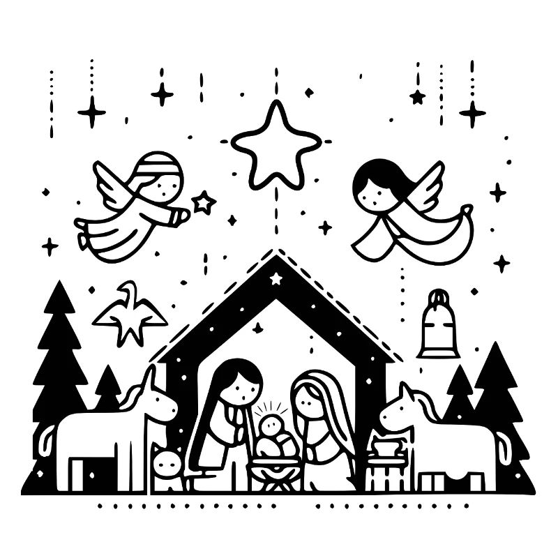 Weihnachtskrippe gezeichnet