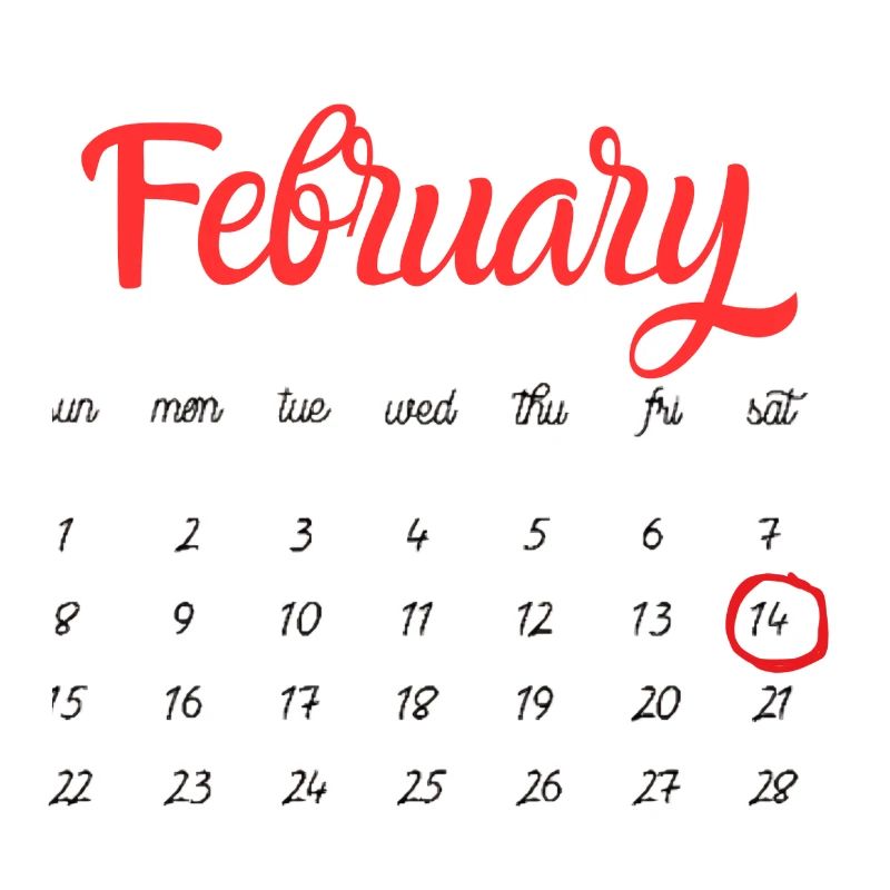 Februar Kalender im Rote Script -Valentine's  Day