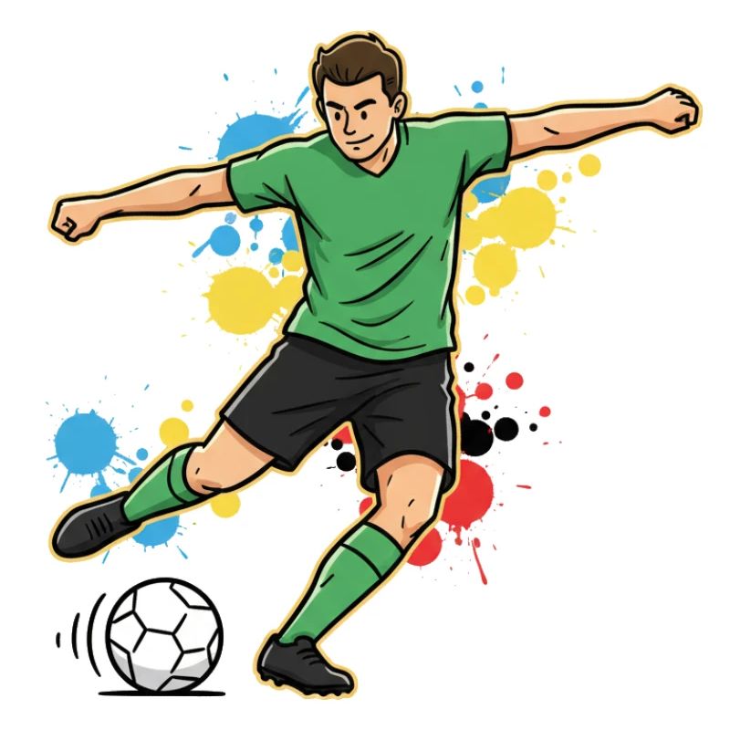 Soccer Player Comic Paint Splash Green