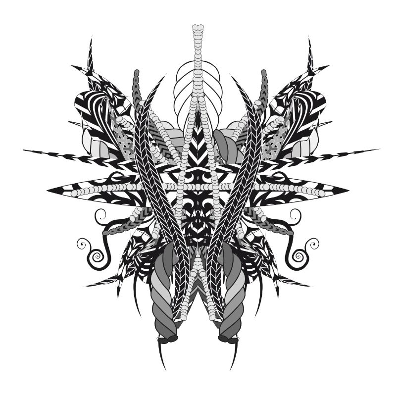 Structure artistique faite de rubans et de plumes