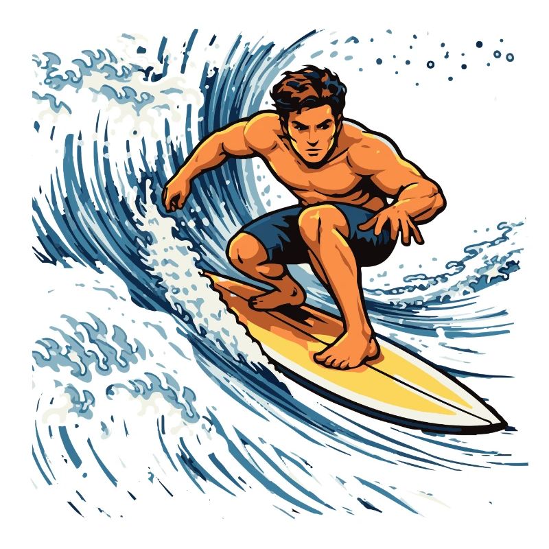 Surfer illustration on powerful wave