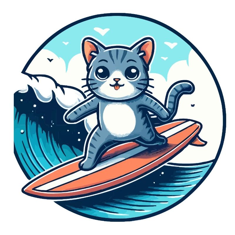 Cat surfers on the wave