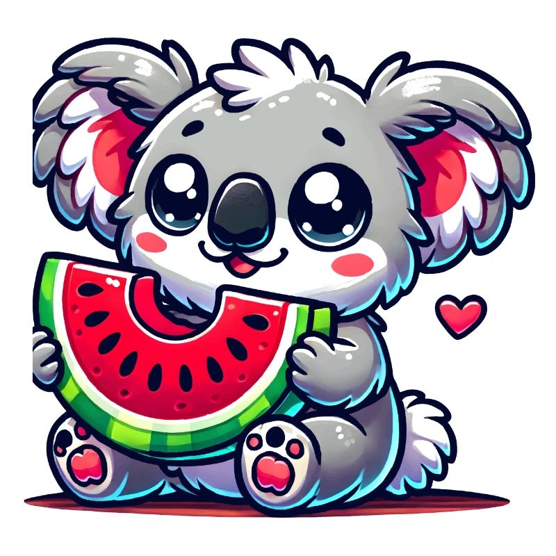 L’adorable koala déguste un morceau de pastèque