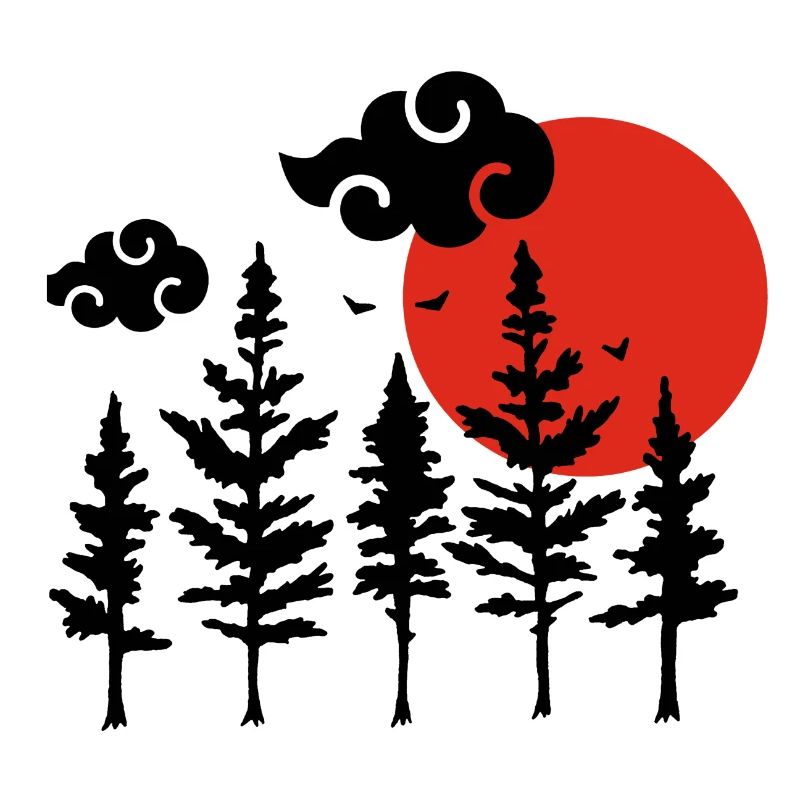 Black trees and red sun
