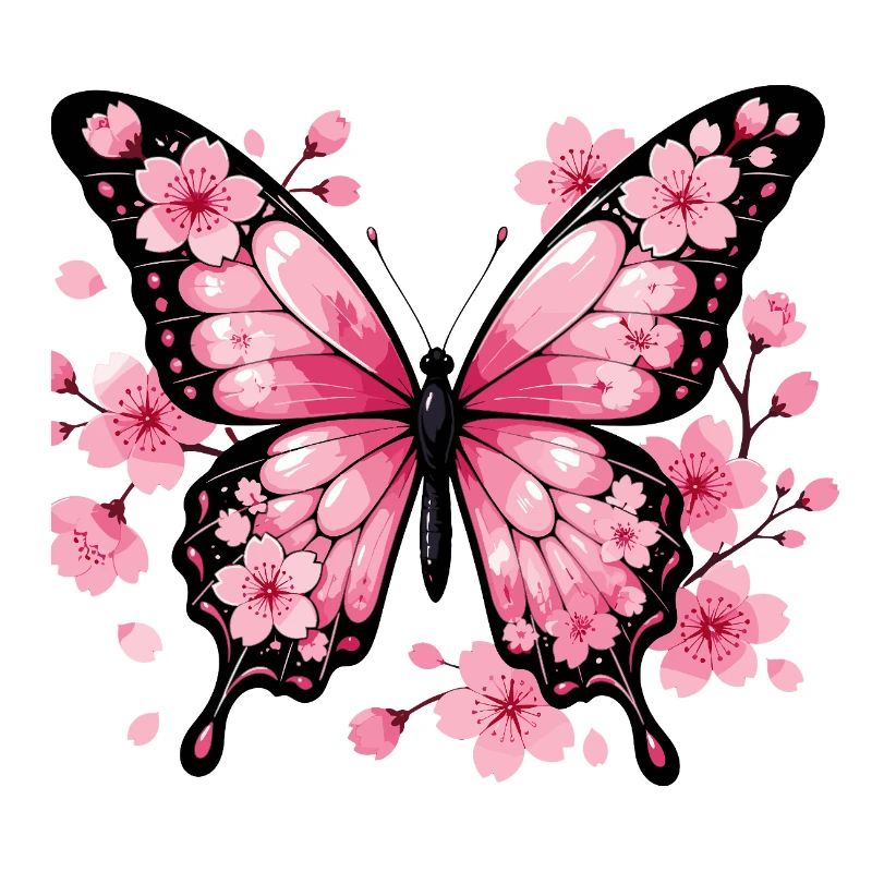 Pink Schmetterling vor Kirschblüten