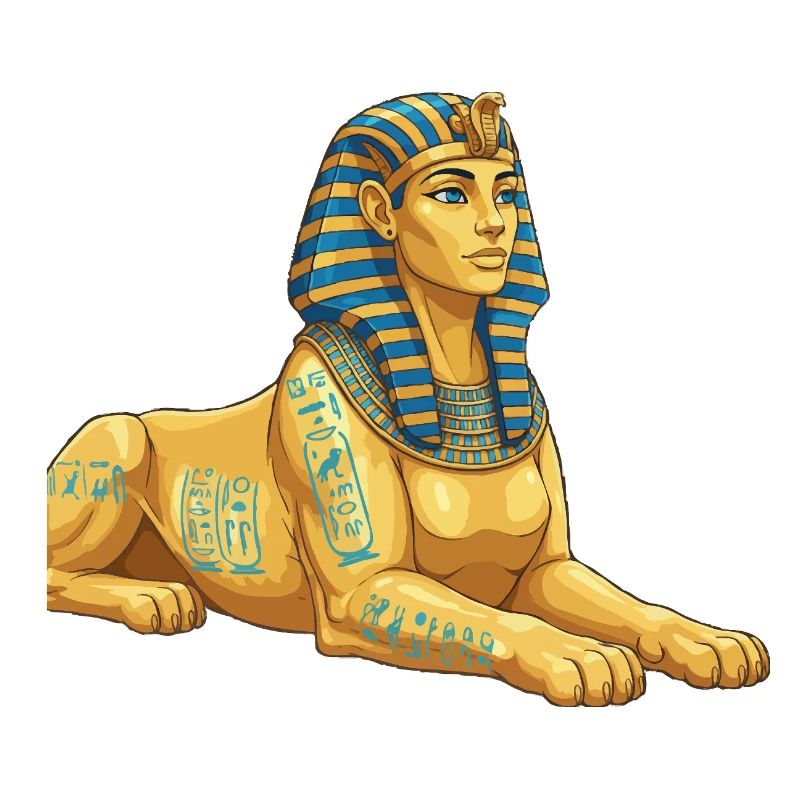 Sphinx doré avec hiéroglyphes