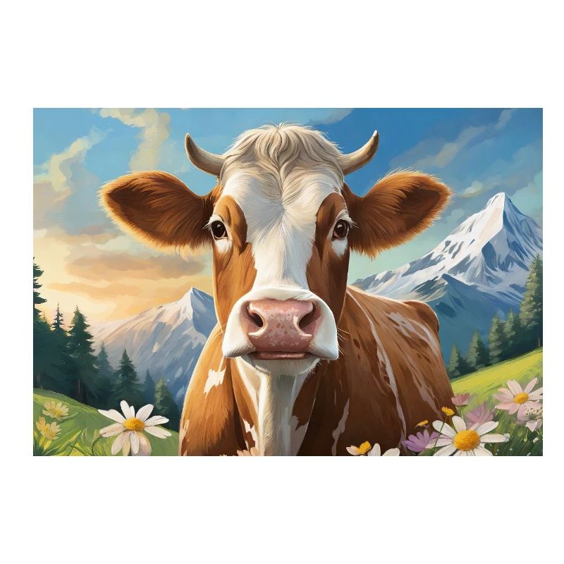 Vache joyeuse dans le panorama alpin