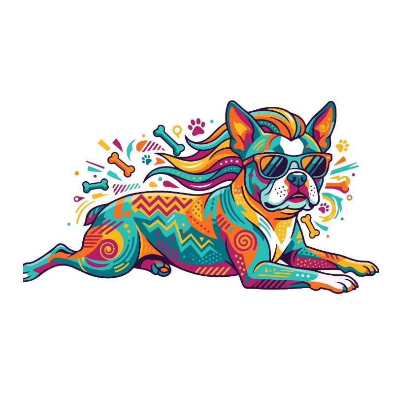 Mode bouledogue de chien avec lunettes de soleil explosion de couleurs