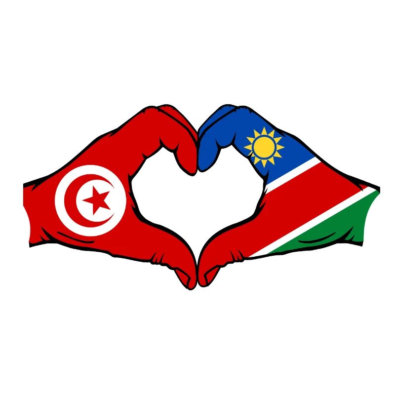 Drapeau Tunisie Namibie Mains Forme de cœur Utilisé