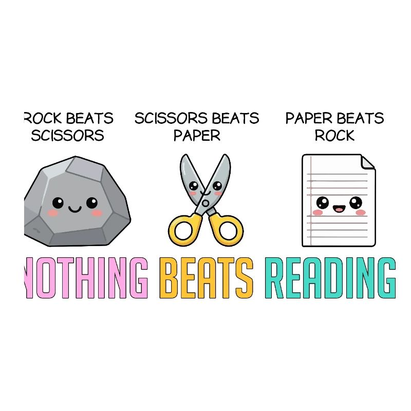 Nichts geht über Buch lesen Schere, Stein, Papier, niedlich