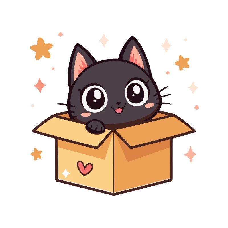 Cute black cat in a box