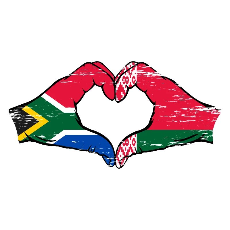 Afrique du Sud Biélorussie drapeau mains forme de coeur utilisé