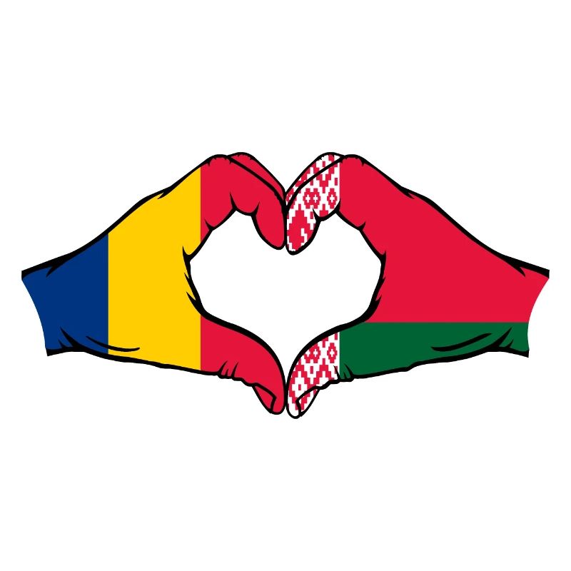 Roumanie Biélorussie Drapeau Mains Coeur Forme
