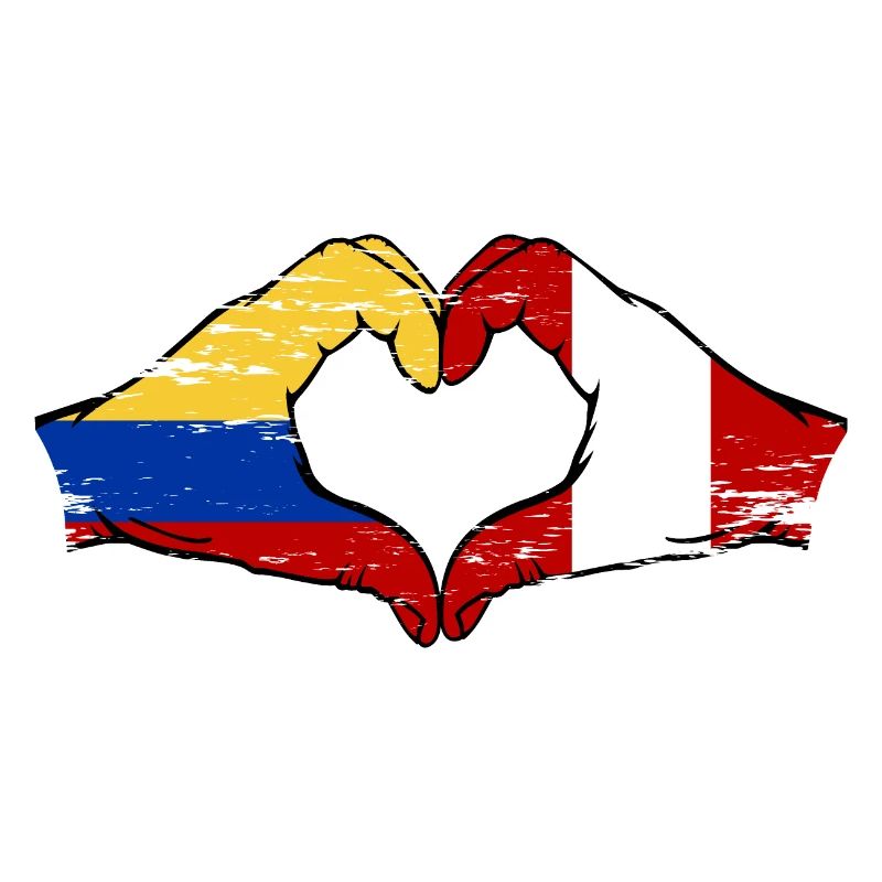 Colombie Pérou drapeau mains forme de coeur utilisé