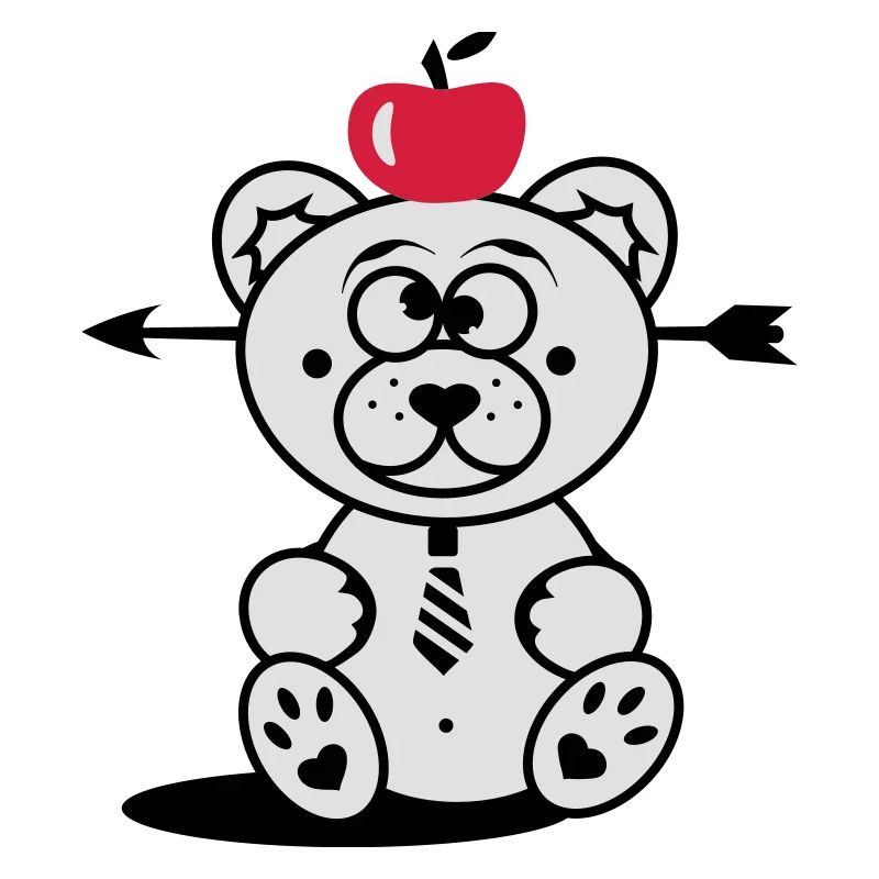 Bär mit Apfel auf dem Kopf und Pfeil durch den