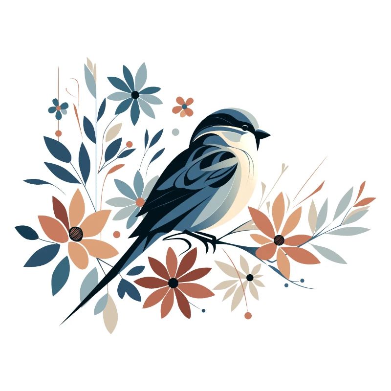 Petit oiseau avec des fleurs