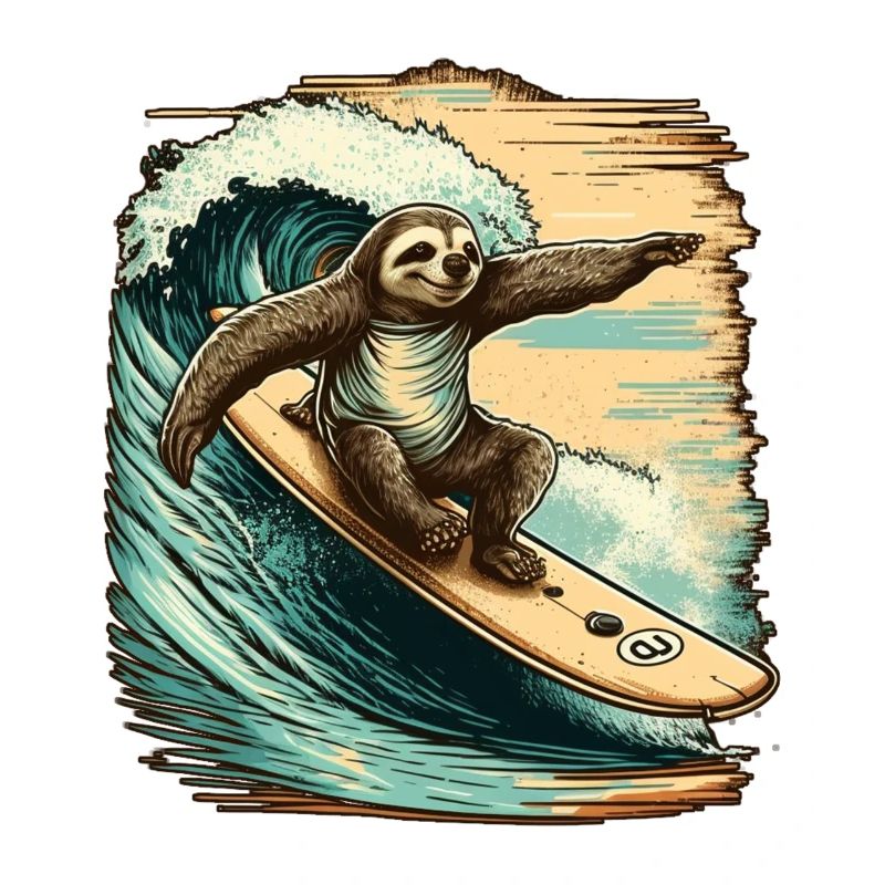 Surfing sloth has fun in the waves