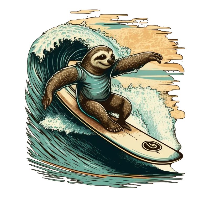 Casual sloth surfing on a big wave