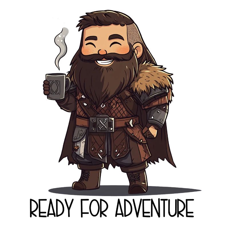 Ready For Adventure – RPG Charakter mit Kaffee