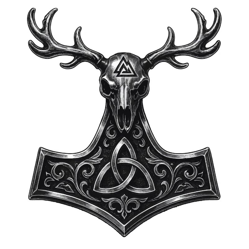 Valknut Hirsch Schädel | Mjölnir Heidnisches Symbol
