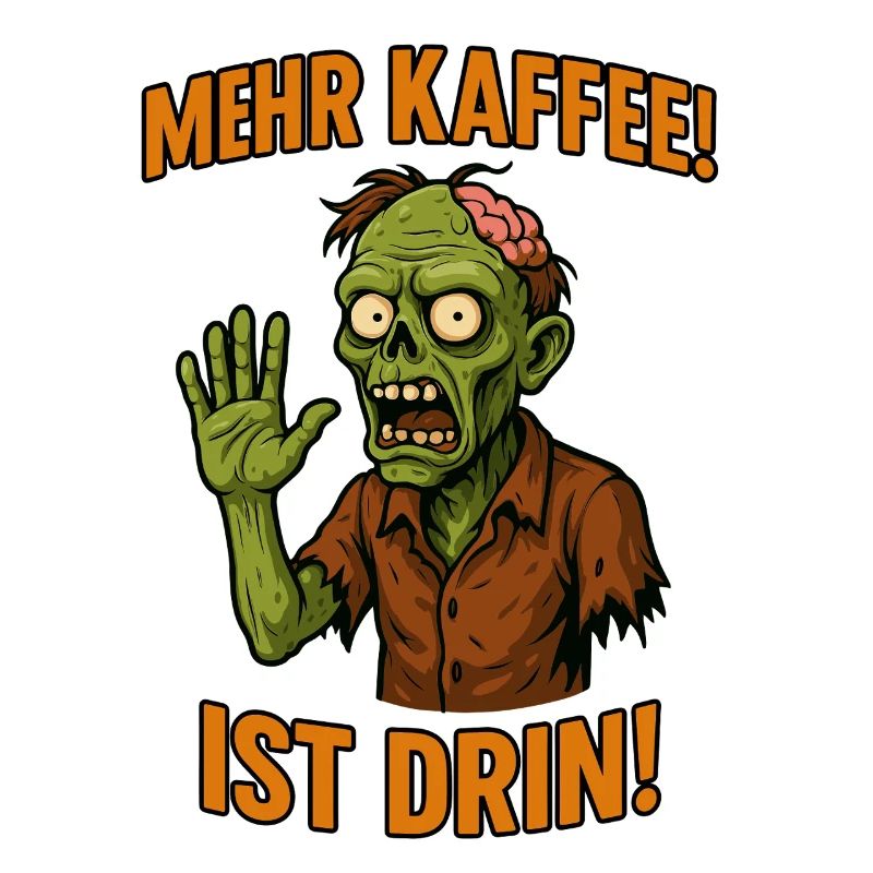 Humorous zombie with coffee gesture