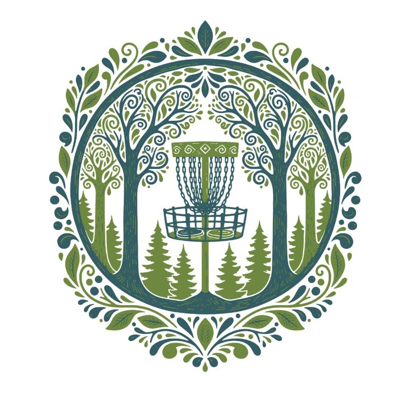 Panier de disc golf dans l’art de la scène boisée
