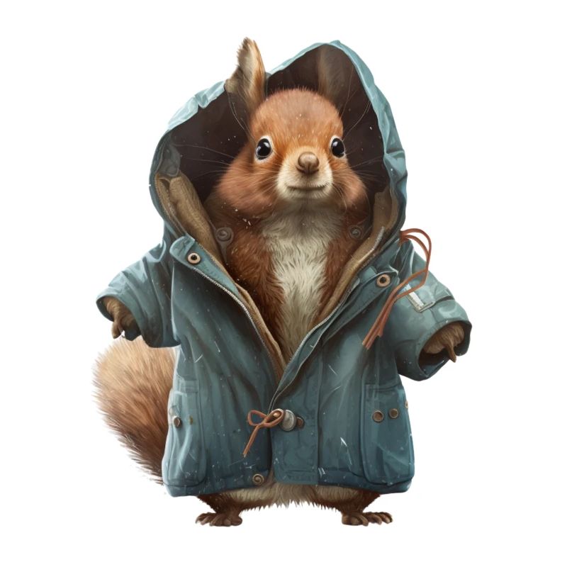 Design mit einem Eichhörnchen was eine Jacke trägt