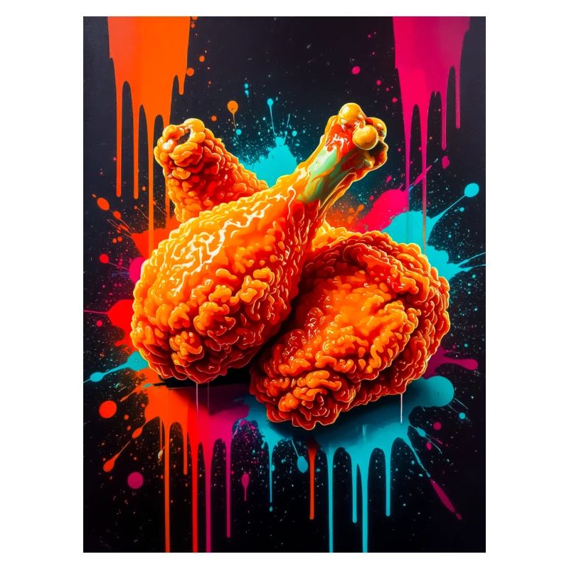 Golden fried chicken bursting through waves
