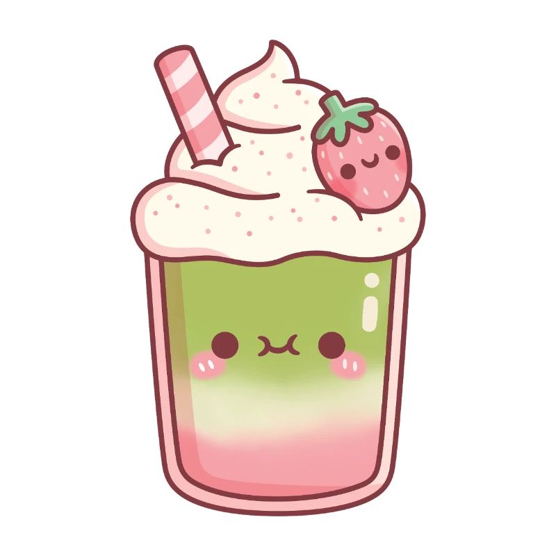 Süßer Eiskaffer Matcha Erdbeer-Latte