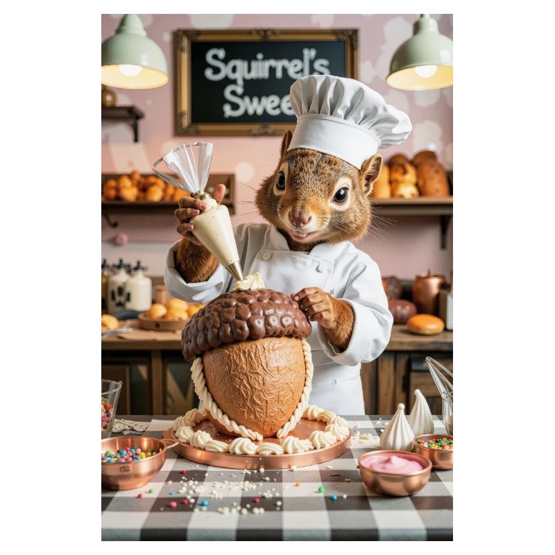 Humanoid Squirrel Chef with Chocolate Cake