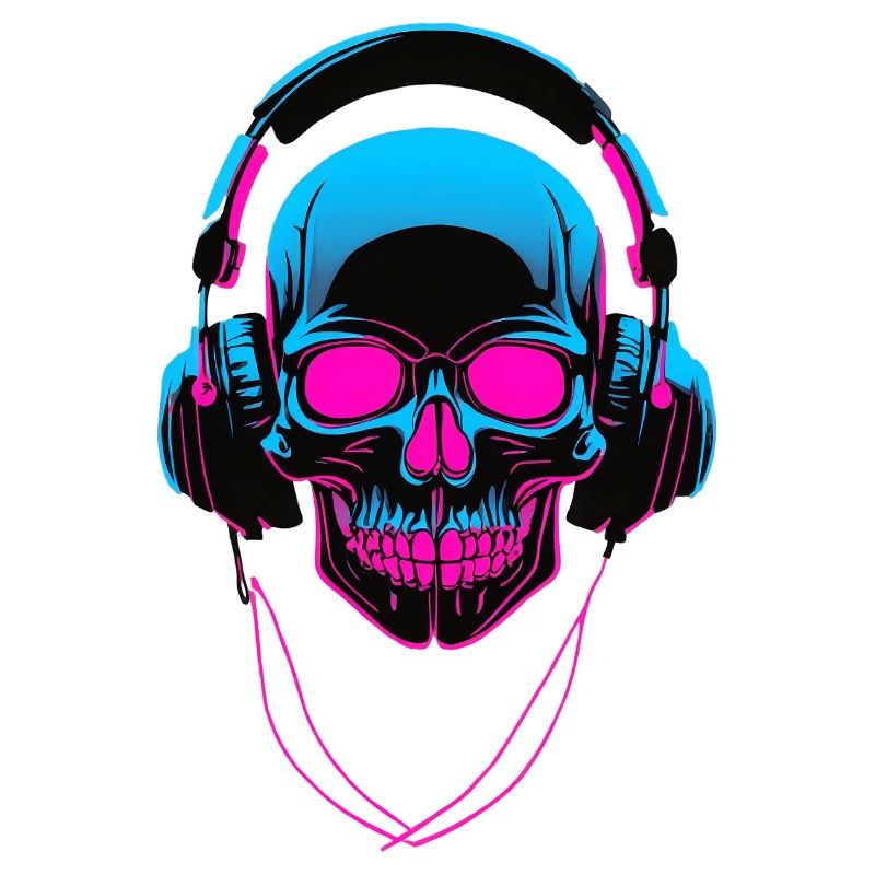 Neon Skull mit Kopfhörern
