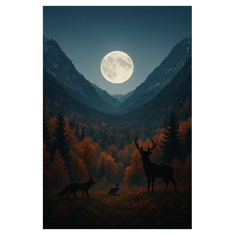 Lunar light on forest valley