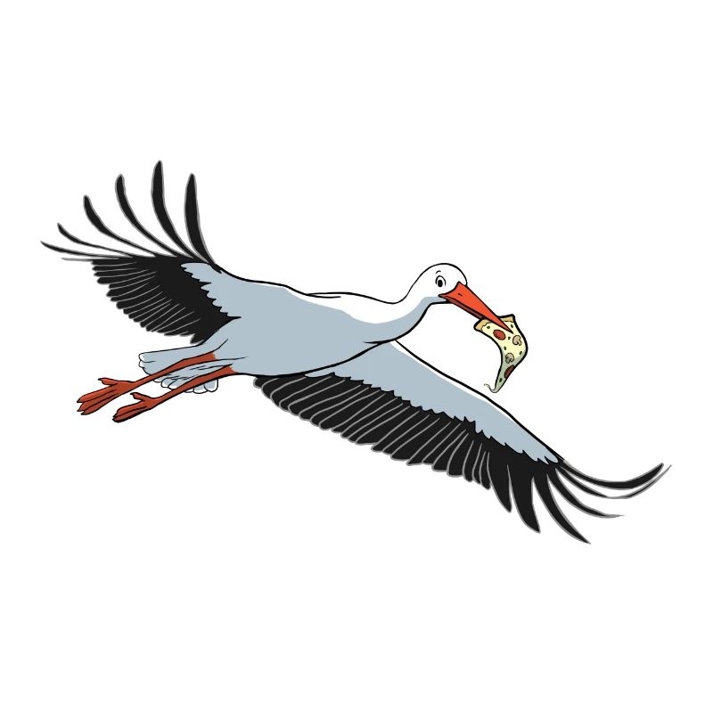 Storch mit Pizza